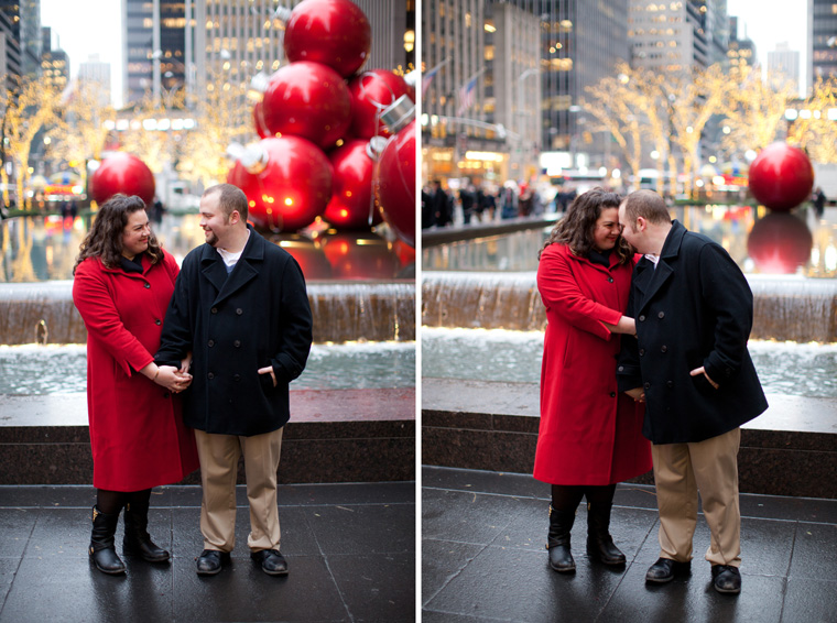 Christmas Engagement Session in NYC, New York City, NY, Rockefeller Center, Christmas Tree, Central Park, Macys, Times Square, The Rockefeller Center Christmas Tree, Christmas Market, Bethesda Fountain, The Plaza, 5th Avenue, Christmas Window Displays (9)