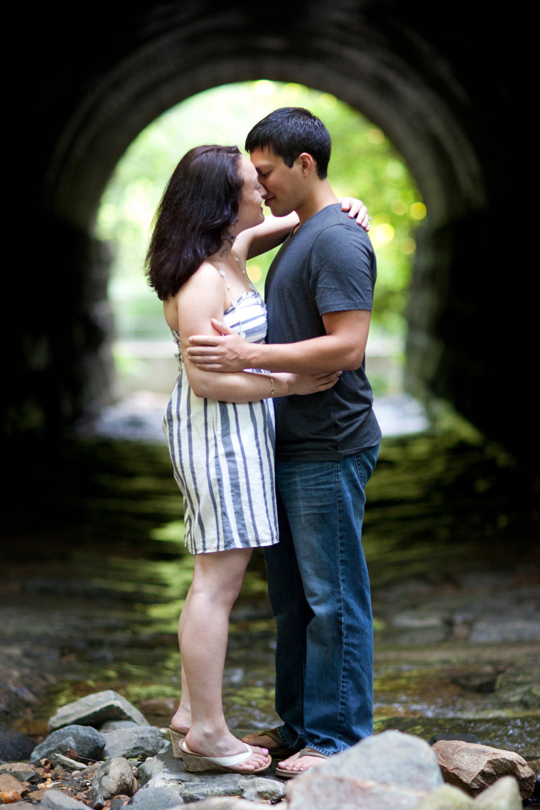Patapsco Park Engagement Photos by Liz and Ryan Baltimore Wedding and Engagement Photography Maryland State Park Football Nature Woods Swinging Bridge Engagement Session Photos by Liz and Ryan (9)